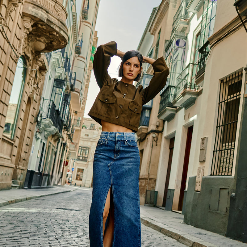 Kiki Two Tone Maxi Denim Skirt - Official Kancan USA