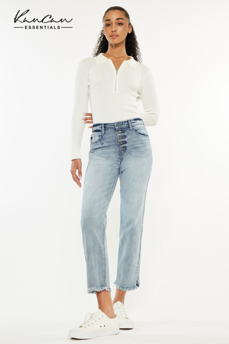 Morgana Essentials High Rise Straight Jeans with Frayed Hem