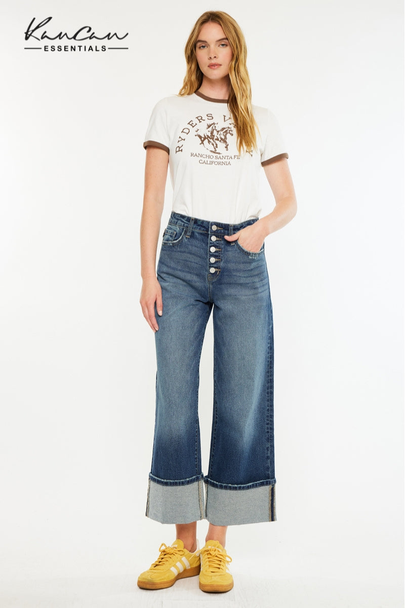 Collie Essentials Ultra High Rise Cropped Wide Leg Jeans - Official Kancan USA