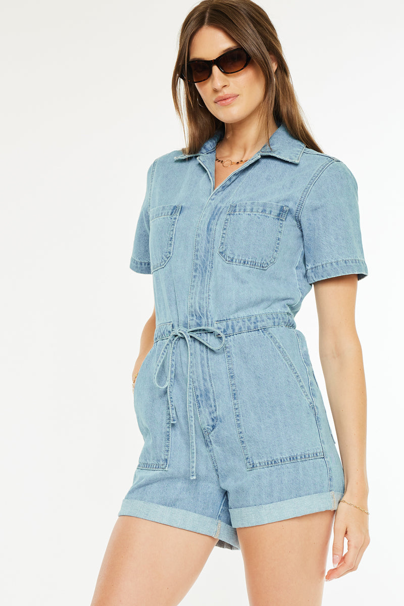Mailene Sleeves Denim Romper - Official Kancan USA