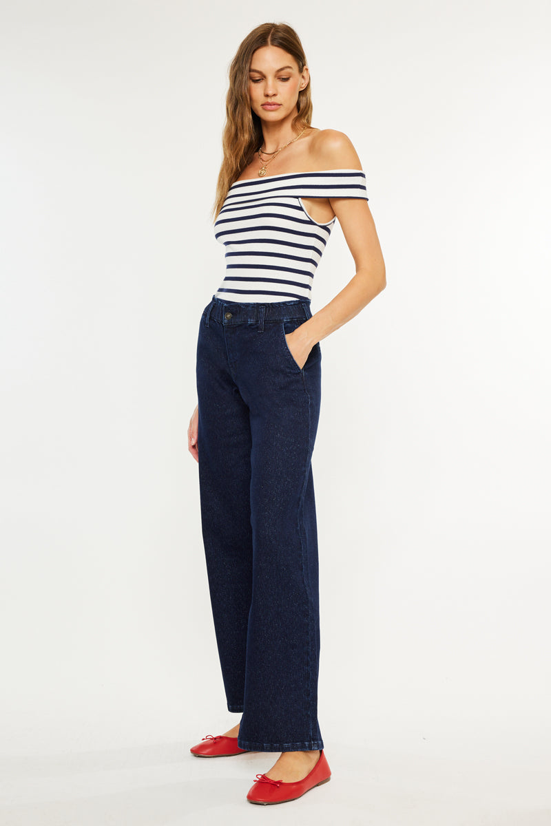 Kayla High Rise Trouser Wide Leg Jeans - Official Kancan USA