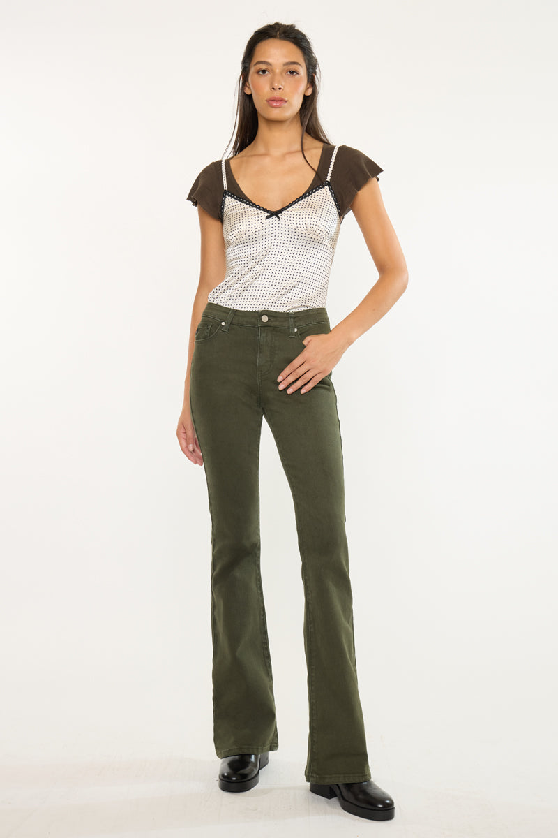 Olive High Rise Flare Jeans - Official Kancan USA