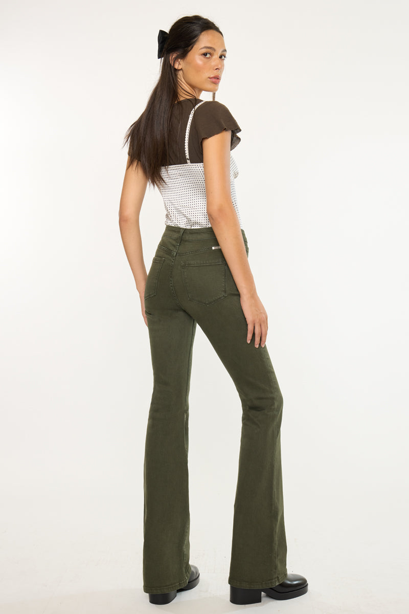Olive High Rise Flare Jeans - Official Kancan USA