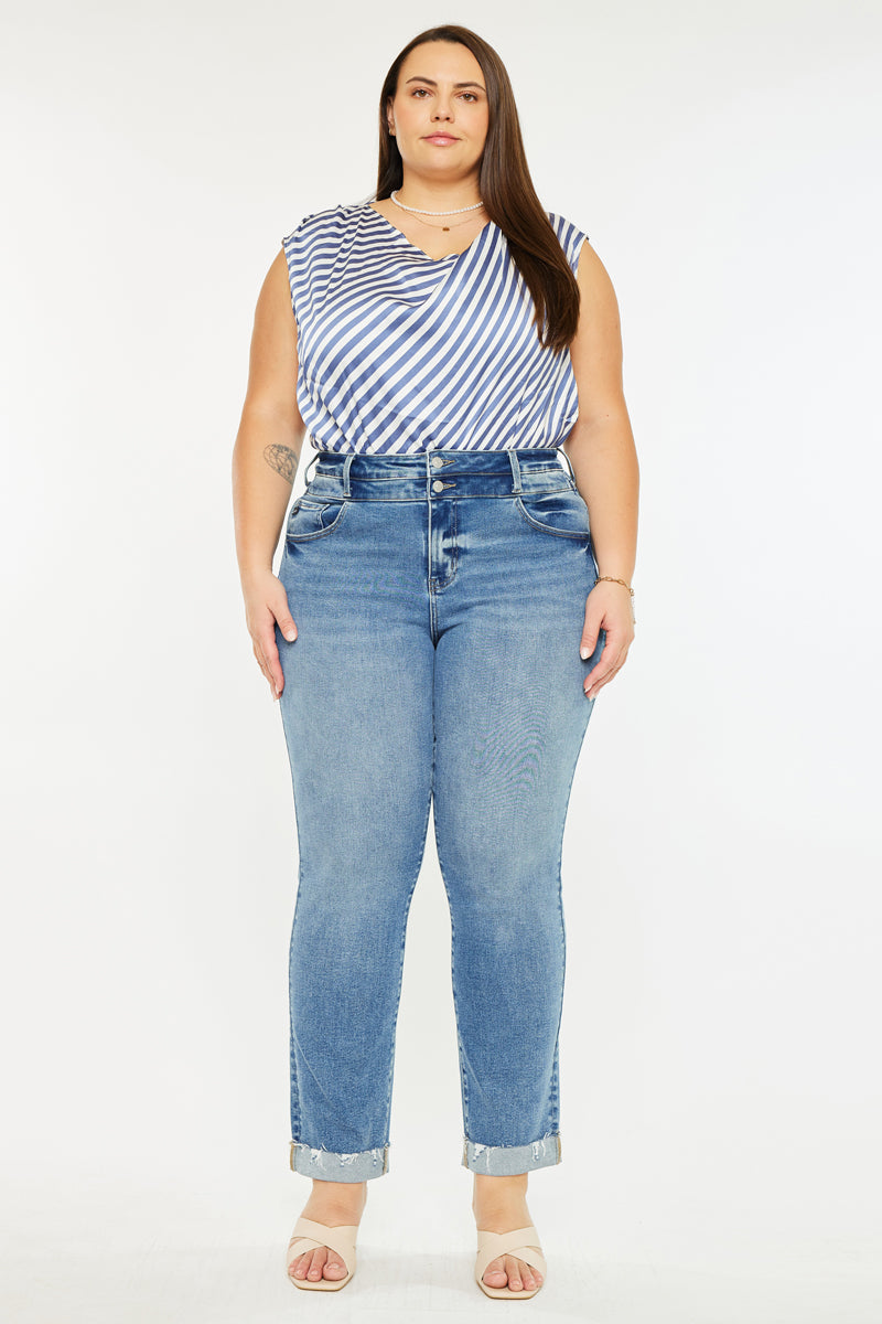 Irina High Rise Slim Straight Leg Jeans (Plus Size) - Official Kancan USA