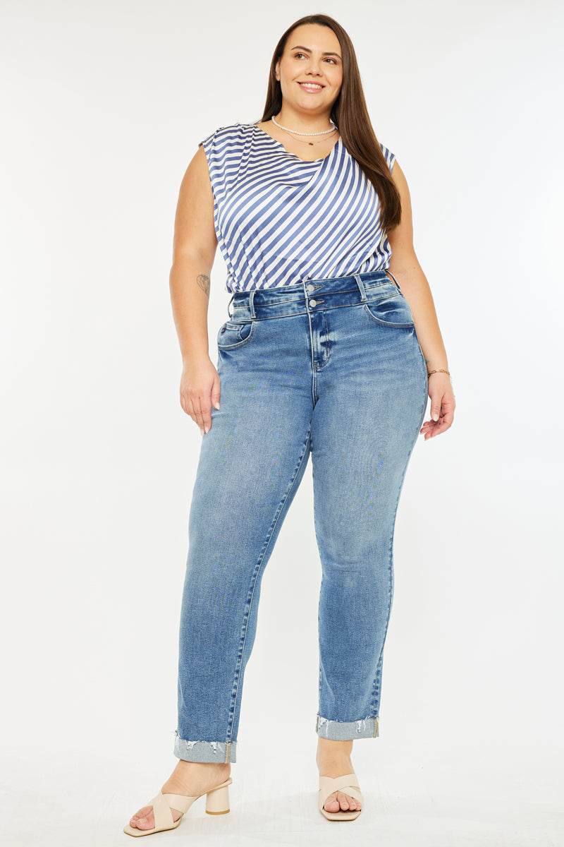 Irina High Rise Slim Straight Leg Jeans (Plus Size) - Official Kancan USA