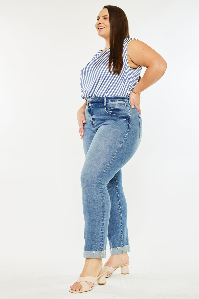Irina High Rise Slim Straight Leg Jeans (Plus Size) - Official Kancan USA