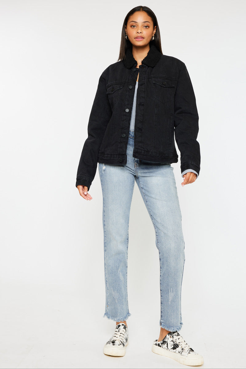 Sherpa black jean jacket sales
