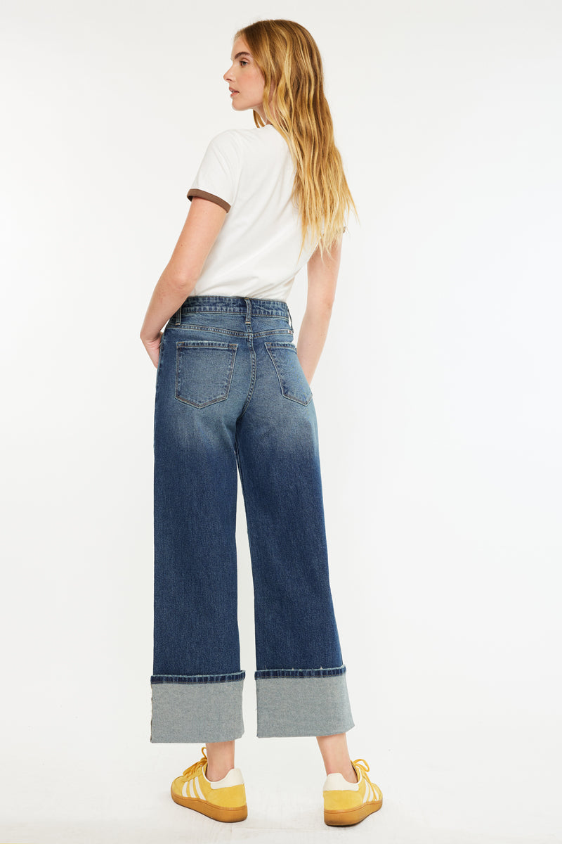 Collie Essentials Ultra High Rise Cropped Wide Leg Jeans - Official Kancan USA