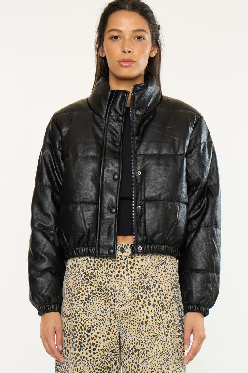Taylor Cropped Faux Leather Puffer Jacket - Official Kancan USA