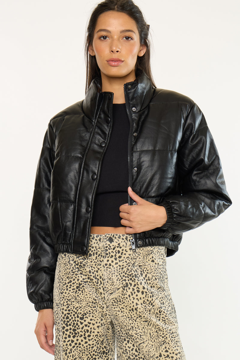 Taylor Cropped Faux Leather Puffer Jacket - Official Kancan USA