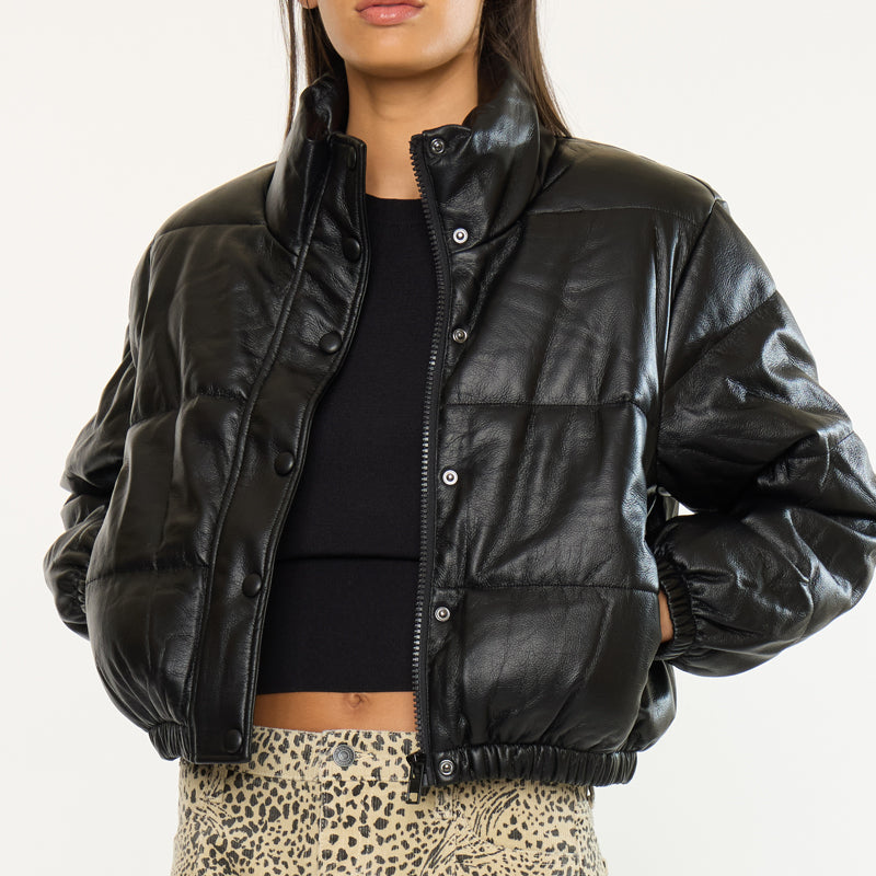 Taylor Cropped Faux Leather Puffer Jacket - Official Kancan USA