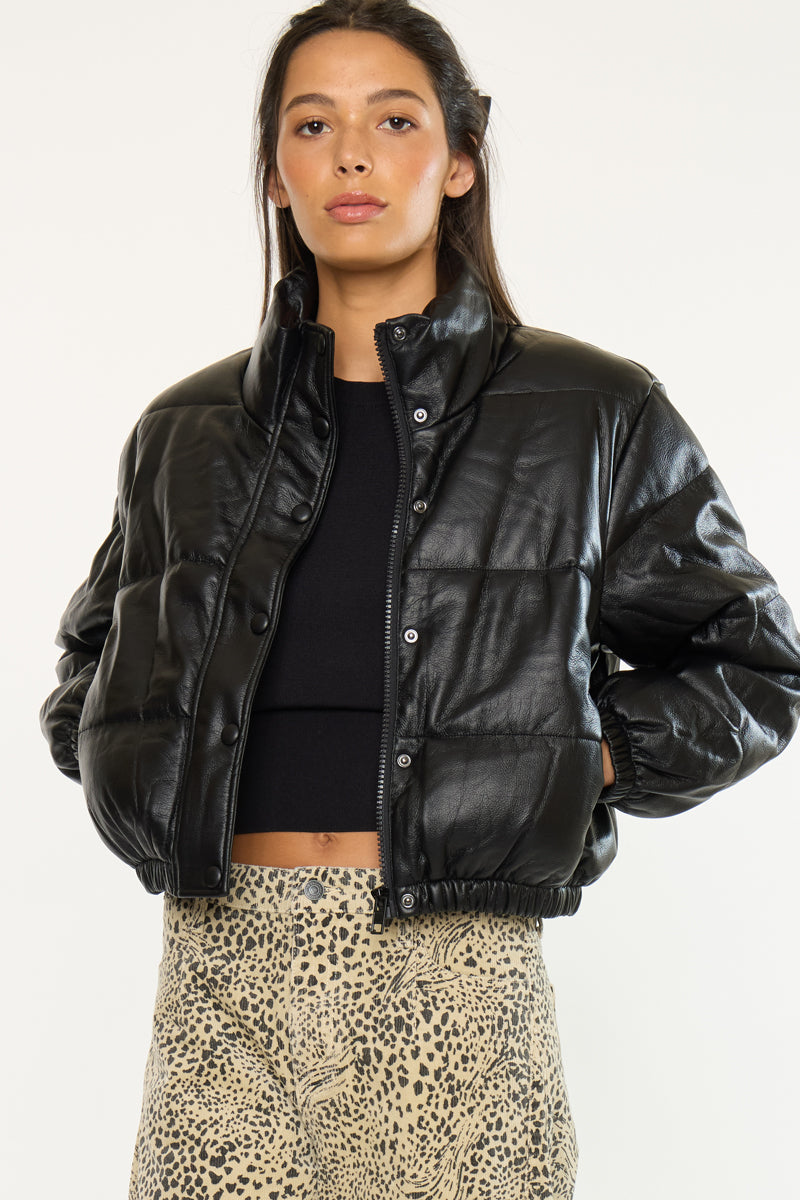 Taylor Cropped Faux Leather Puffer Jacket - Official Kancan USA