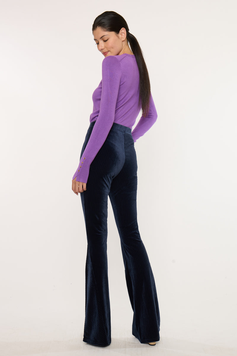 Gracey High Rise Velvet Flare Pants | Kancan USA