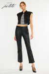 Mercury Mid Rise Y2K Faux Leather Bootcut Jeans (Petite)