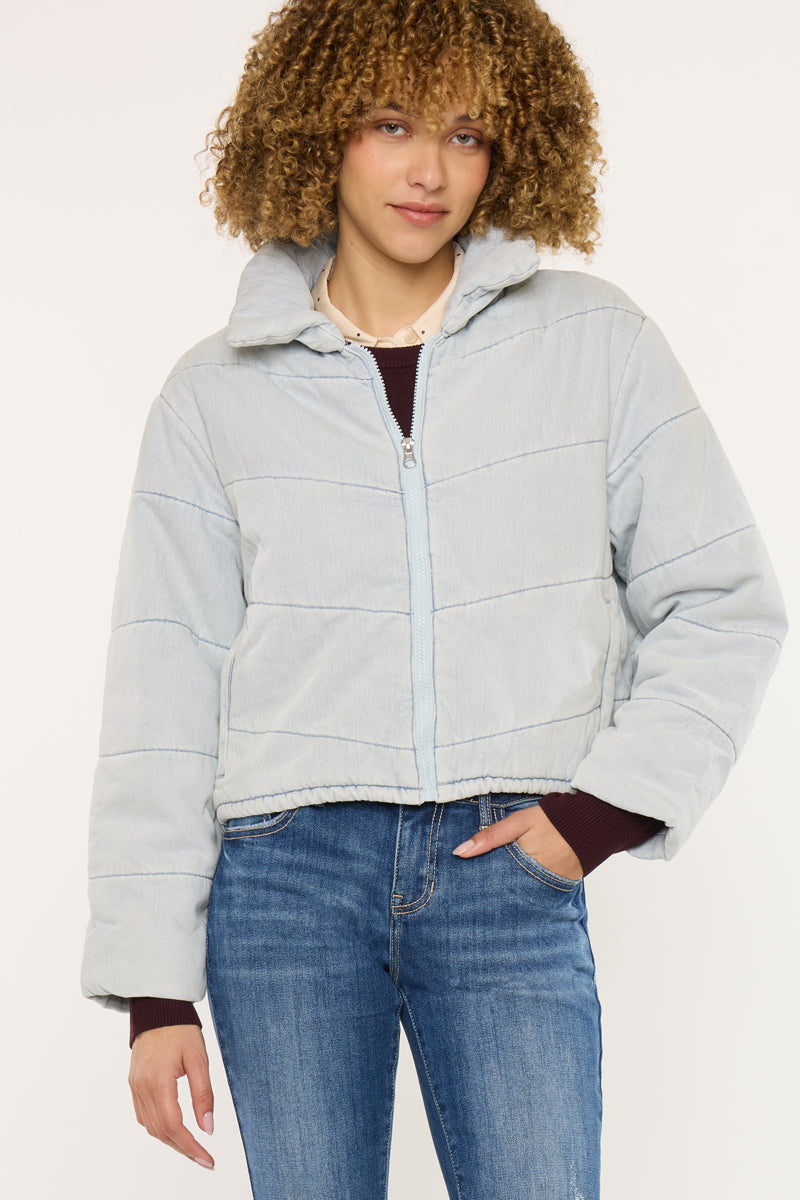 Luciana Denim Puffer Jacket | Warm & Trendy Style – Kancan USA