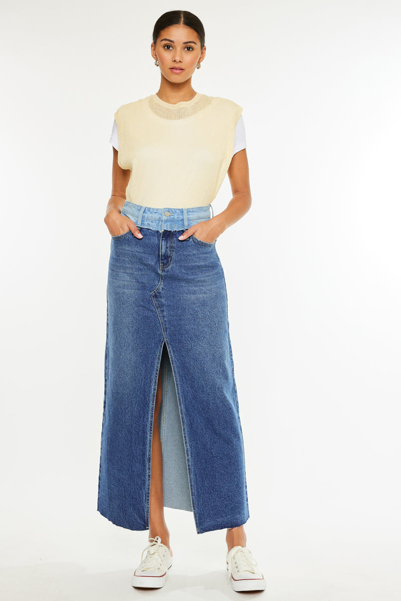 Kiki Two Tone Maxi Denim Skirt - Official Kancan USA