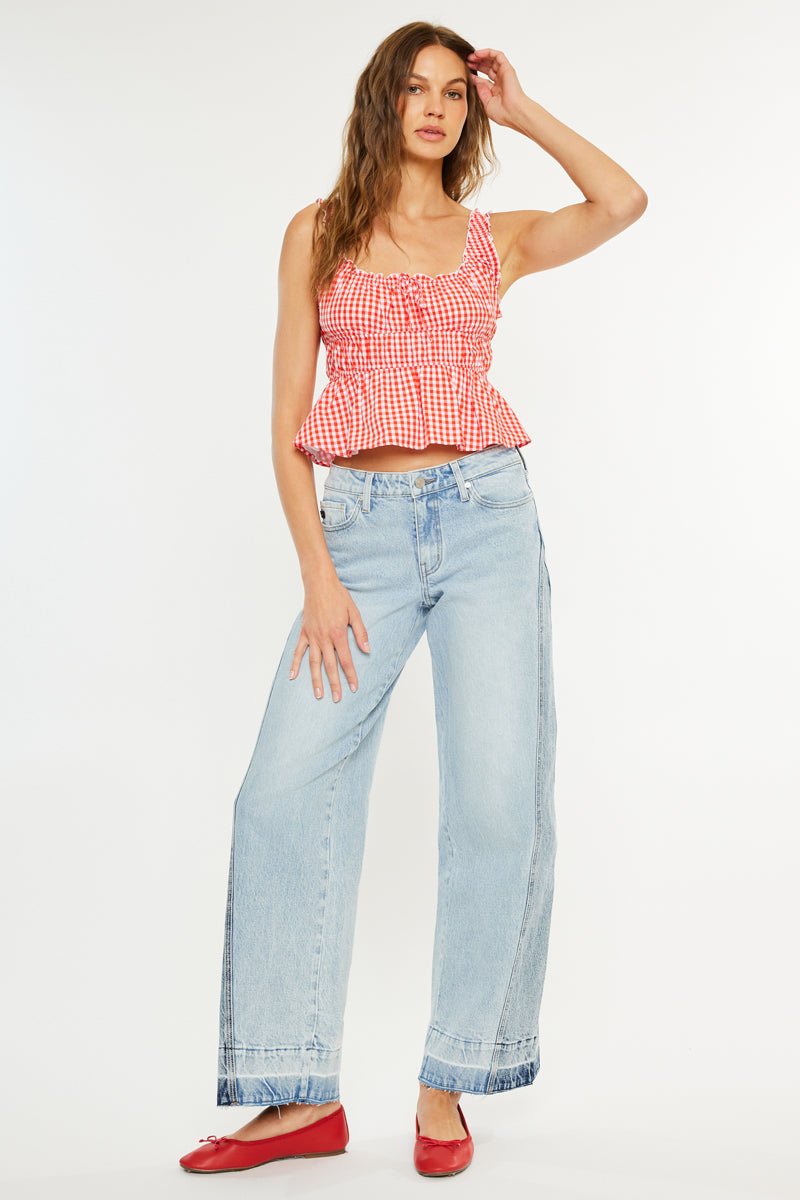 Carlise Mid Rise Color Block Wide Leg Jean - Official Kancan USA