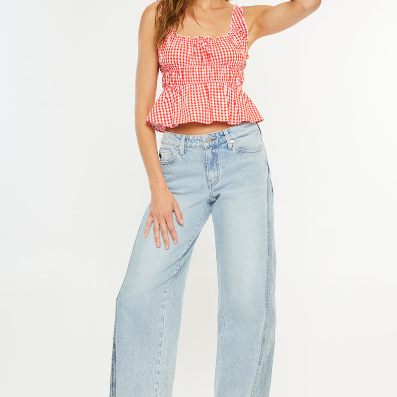 Carlise Mid Rise Color Block Wide Leg Jean - Official Kancan USA