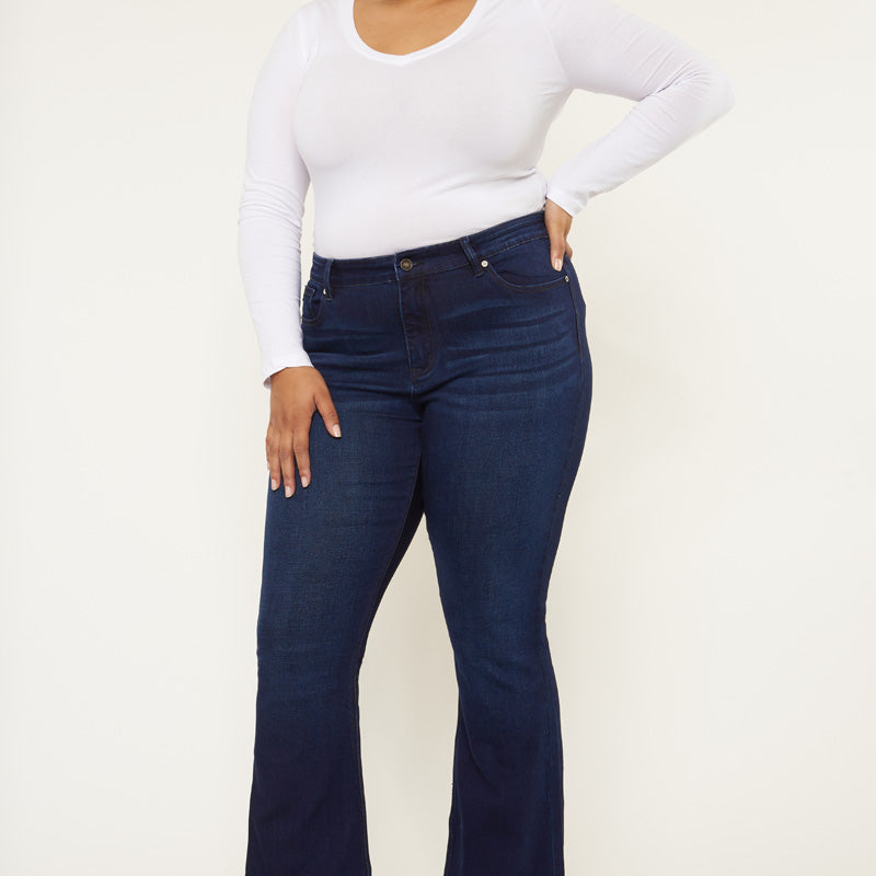 Darcy Mid Rise Flare Jeans (Petite Plus) - Official Kancan USA