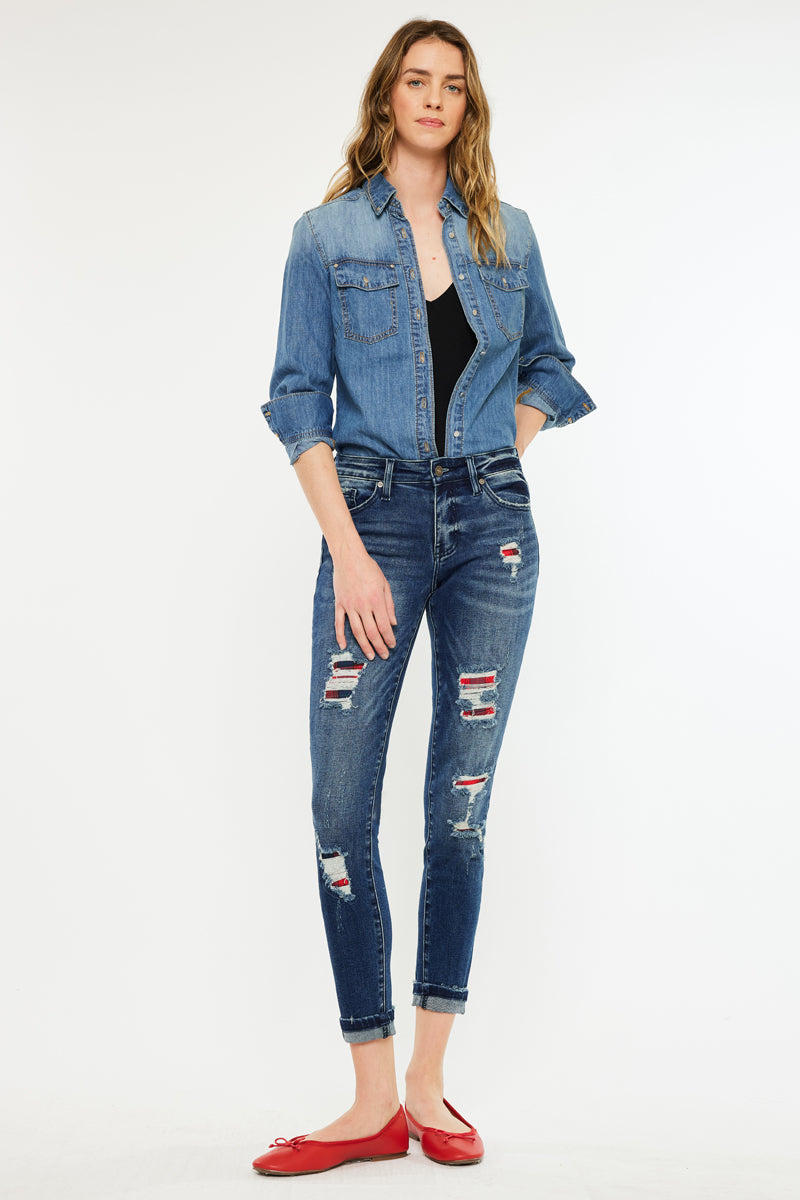 Coco Mid Rise Patched Ankle Skinny Jeans - Official Kancan USA