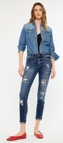 Coco Mid Rise Patched Ankle Skinny Jeans - Official Kancan USA