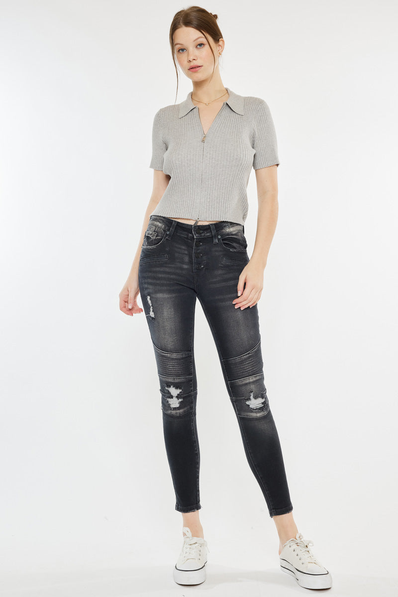 Peyton Mid Rise Moto Super Skinny Jeans - Official Kancan USA