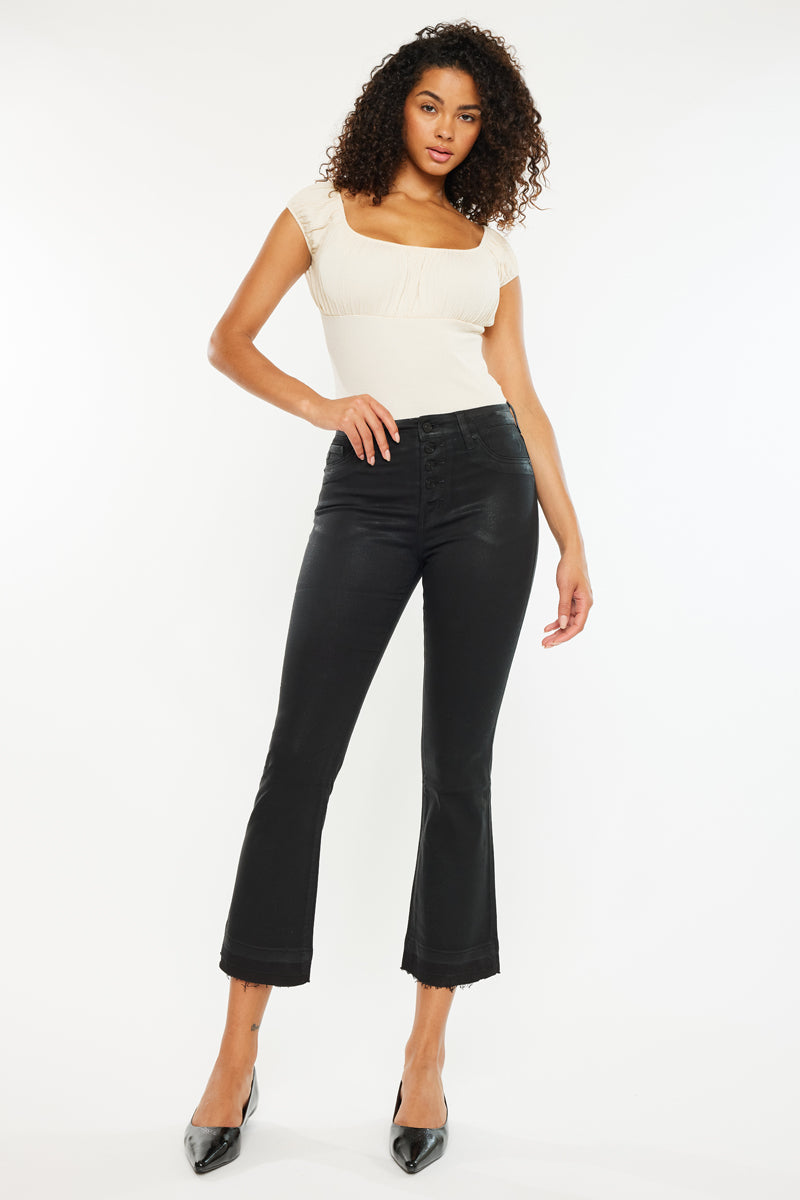 Rosé High Rise Faux Leather Kick-Flare Pants - Official Kancan USA