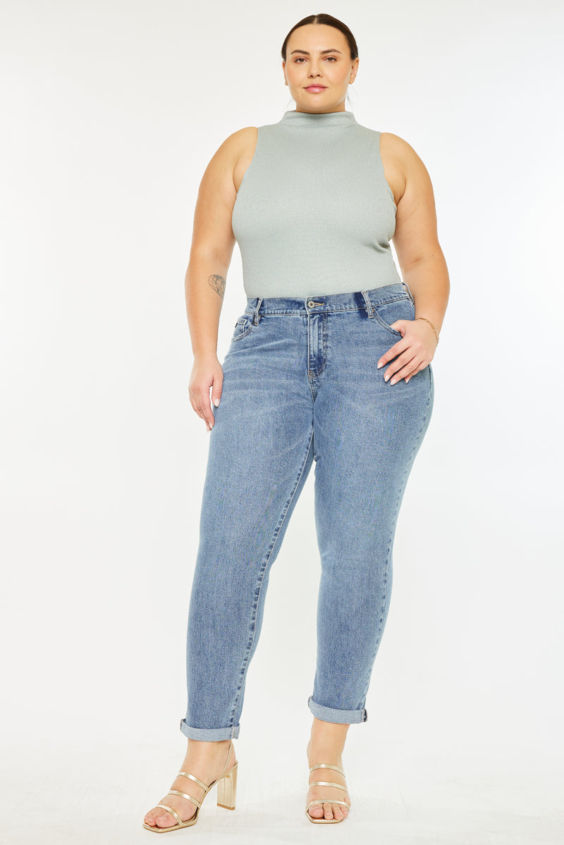 Carmelita  Mid Rise Slim Boyfriend Jeans (Plus Size) - Official Kancan USA