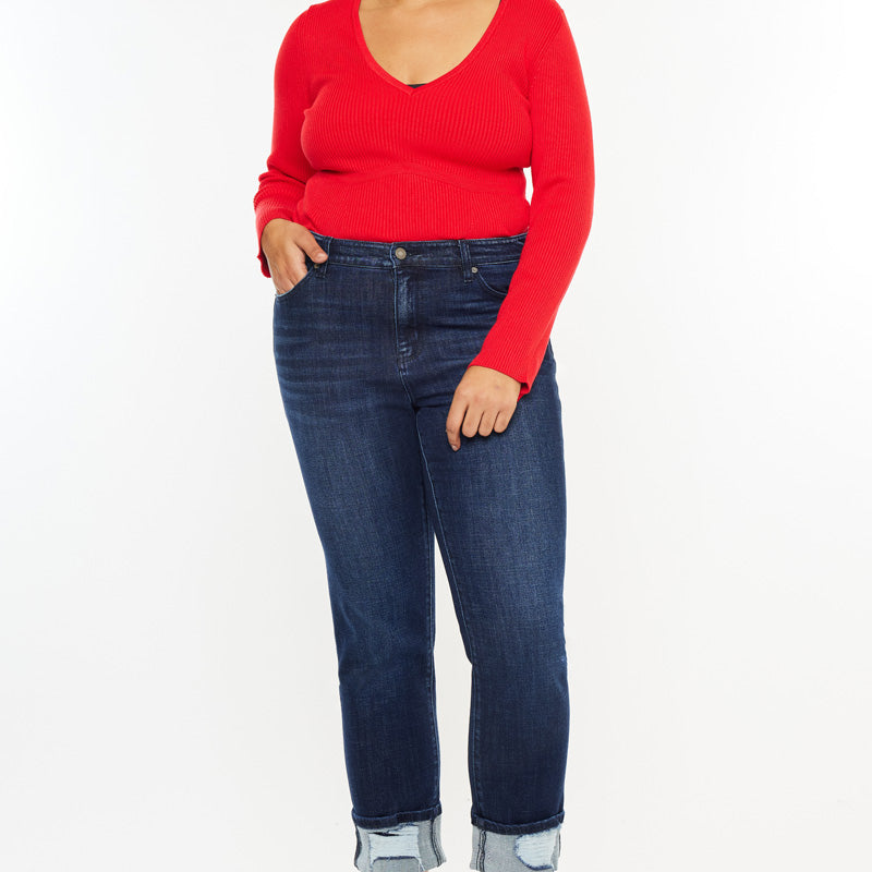 Raven Mid Rise Skinny Straight Leg Jeans (Plus Size) - Official Kancan USA