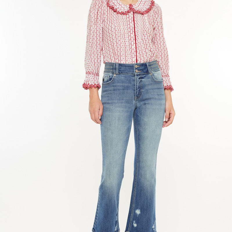 Hillary High Rise Cropped Flare Jeans - Official Kancan USA
