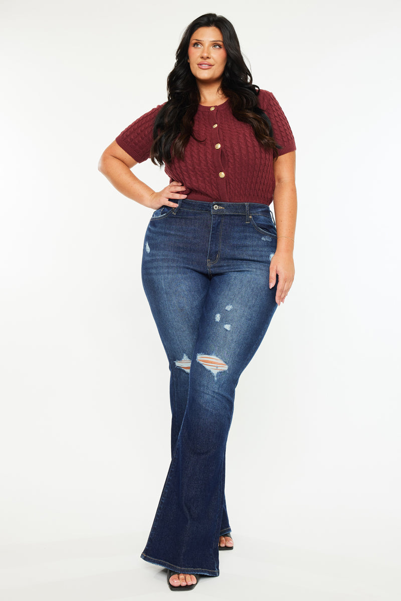 Curvy Plus Size Women's Flare Jeans Bell Bottom Jeans High