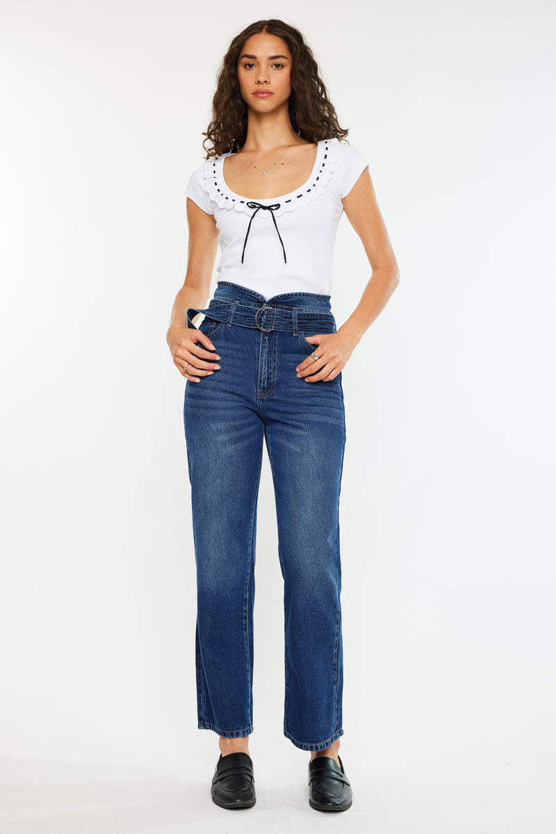 Kaas Ultra High Rise Belted Paperbag Straight Leg Jeans - Official Kancan USA
