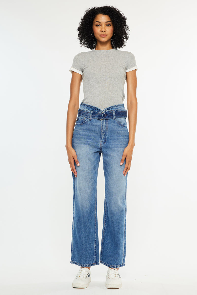 Kaas Ultra High Rise Belted Paperbag Straight Leg Jeans - Official Kancan USA