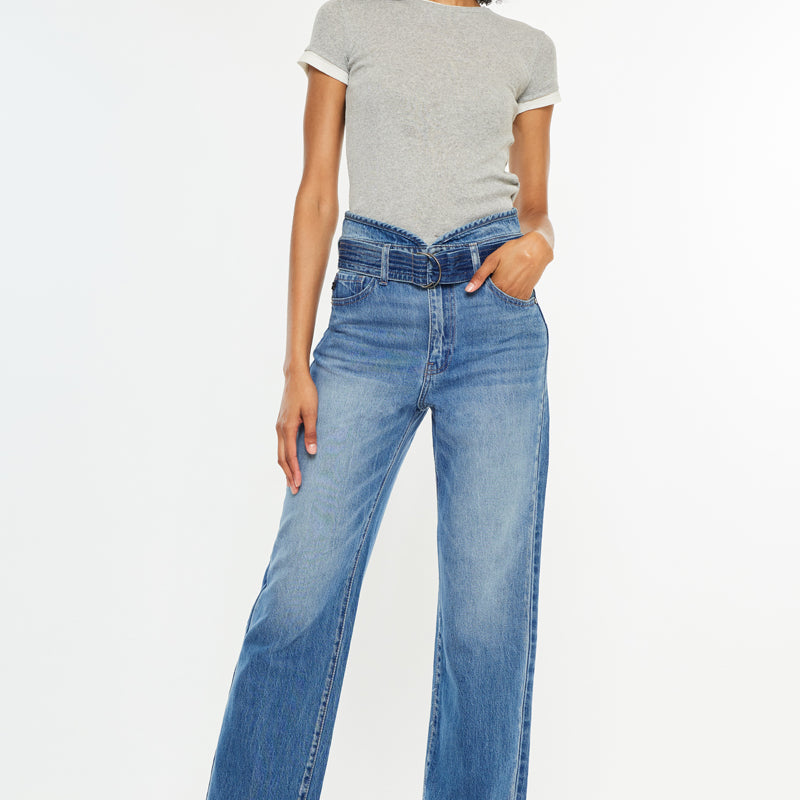 Kaas Ultra High Rise Belted Paperbag Straight Leg Jeans - Official Kancan USA