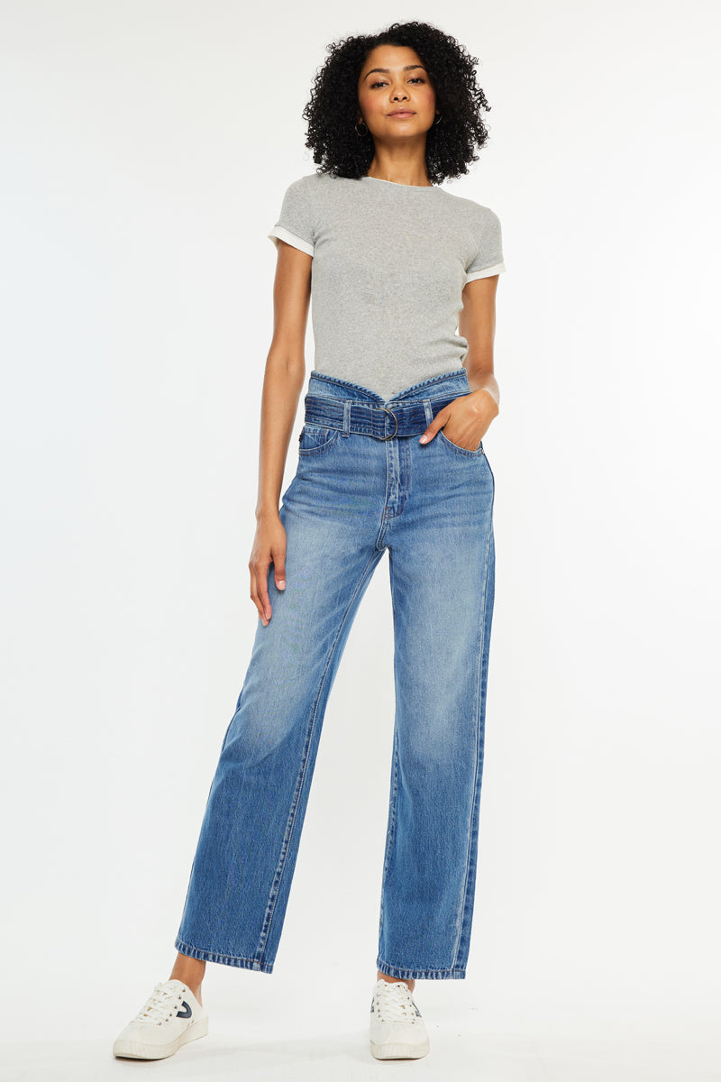 Kaas Ultra High Rise Belted Paperbag Straight Leg Jeans - Official Kancan USA