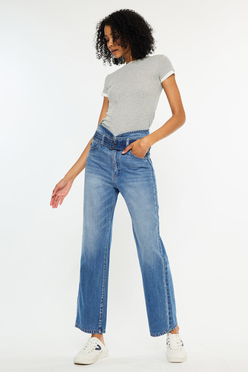 Kaas Ultra High Rise Belted Paperbag Straight Leg Jeans - Official Kancan USA