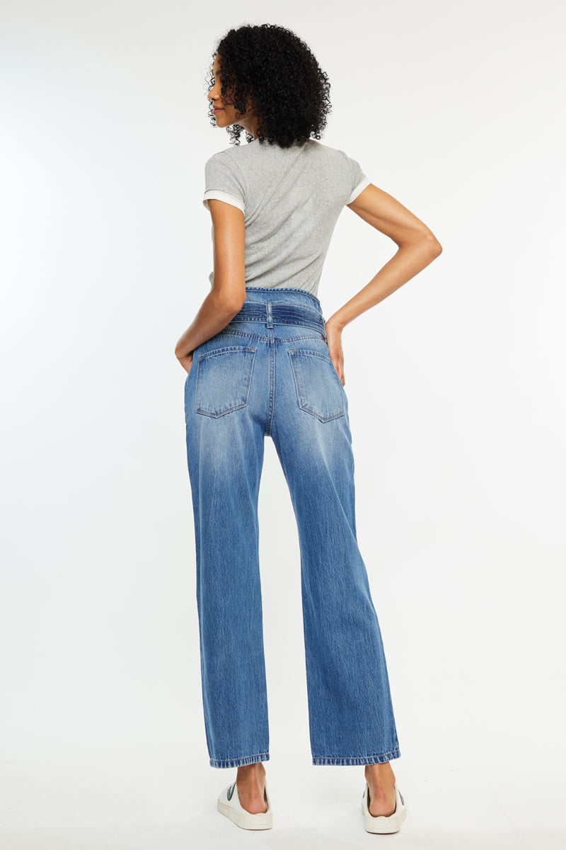 Kaas Ultra High Rise Belted Paperbag Straight Leg Jeans - Official Kancan USA