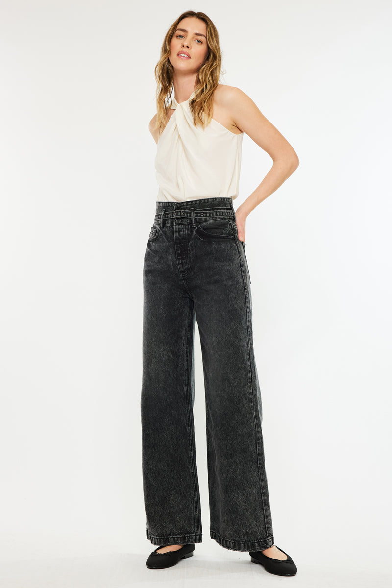 Zinc Ultra High Rise Belted 90's Wide Leg Jeans – Kancan USA