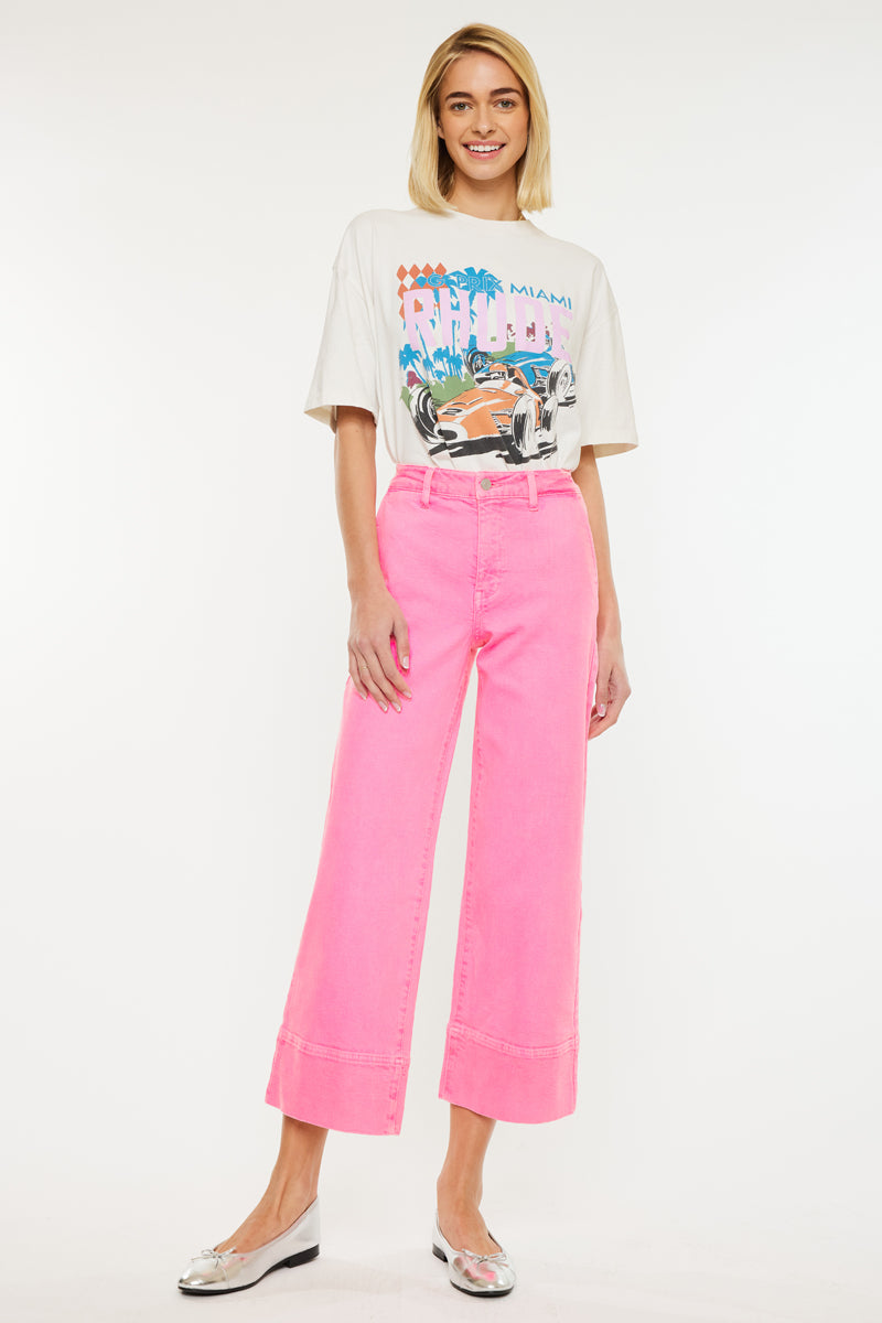 Stacy High Rise Crop Wide | Crop Fit | White with Stretch – Kancan USA