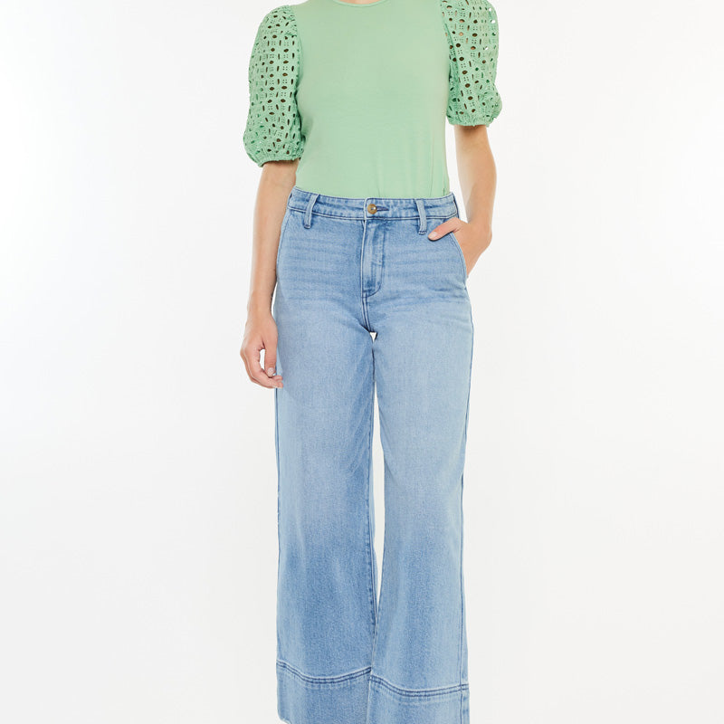 Darla High Rise Cropped Wide Leg Jeans - Official Kancan USA
