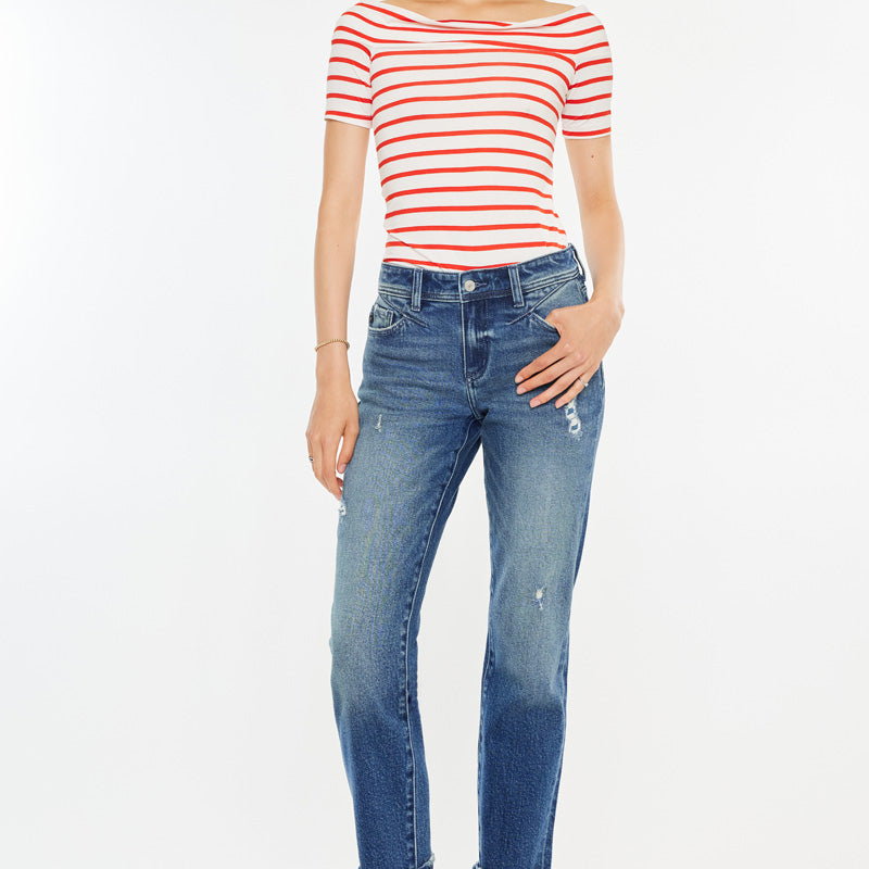 Evelin Mid Rise Cropped Straight Jeans - Official Kancan USA