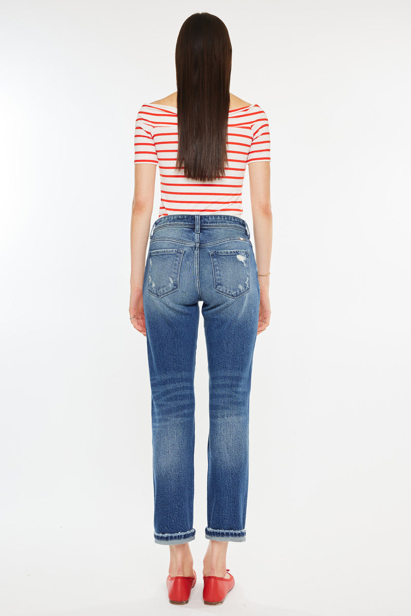 Evelin Mid Rise Cropped Straight Jeans - Official Kancan USA