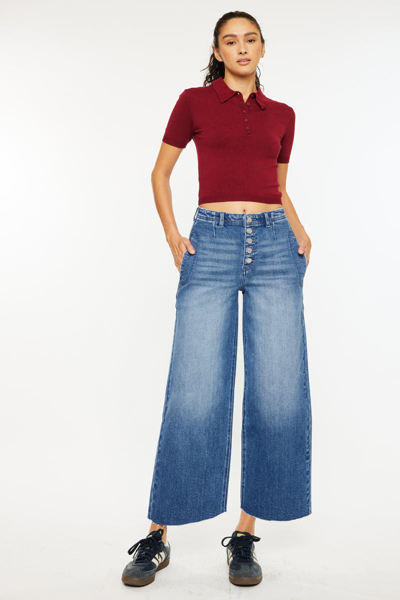 Aliana High Rise Crop Wide Leg Jeans - Official Kancan USA