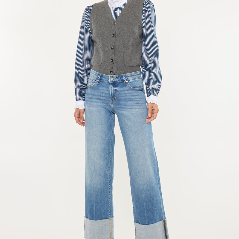 Kenny Mid Rise Crop Wide Leg Jeans - Official Kancan USA