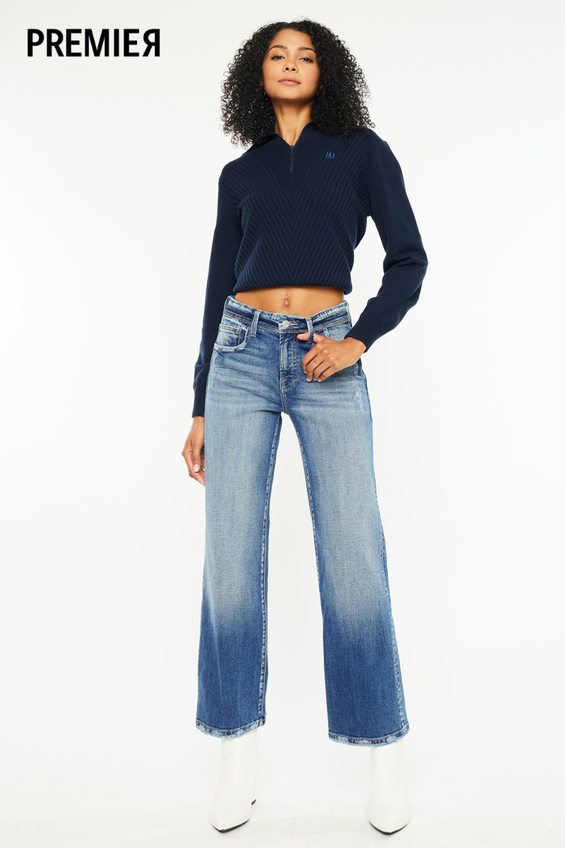 Angela Premier High Rise Slim Wide Leg Jeans - Official Kancan USA