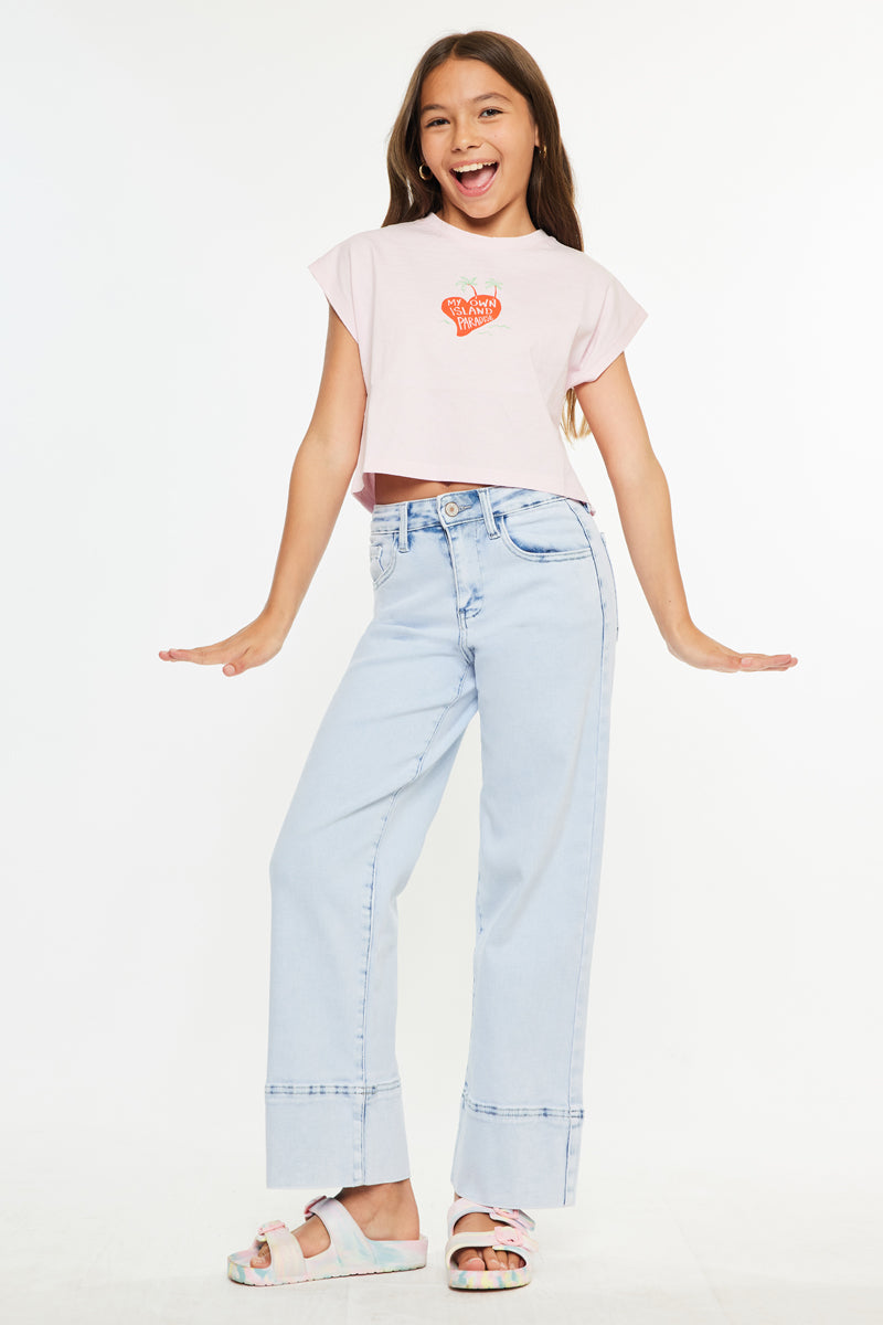 Kassie High Rise Kids Crop Wide Jeans | Comfy Fit – Kancan USA