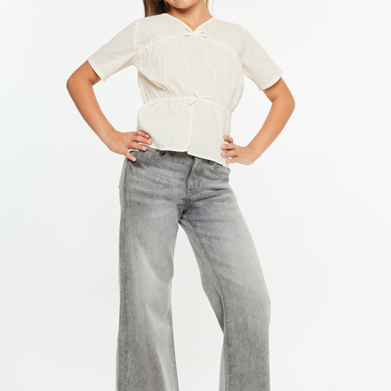 Kaitlyn High Rise Cropped Kids Palazzo Jeans - Official Kancan USA