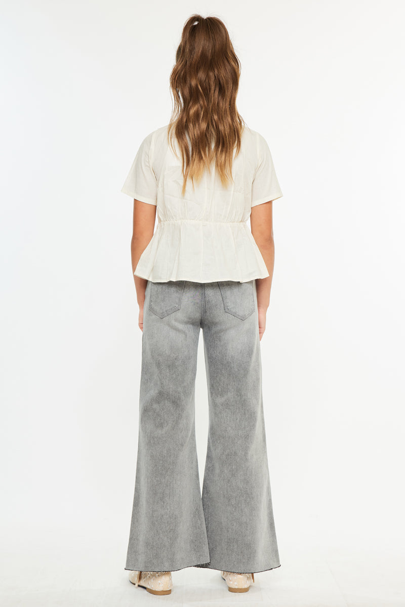 Kaitlyn High Rise Cropped Kids Palazzo Jeans - Official Kancan USA