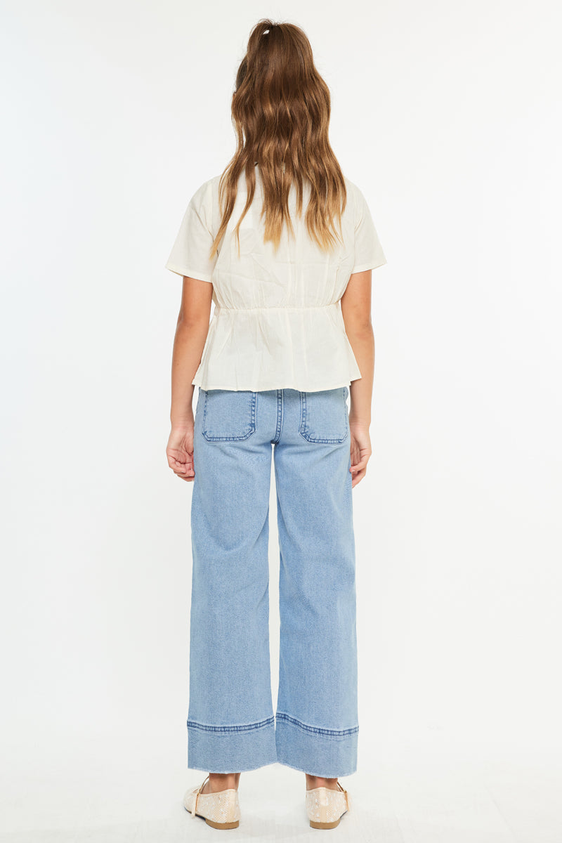 Darla High Rise Cropped Wide Kids Jeans - Official Kancan USA