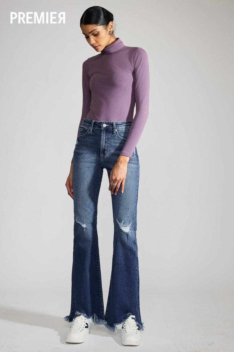 Mia Premier High Rise Distressed Flare – Kancan USA